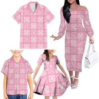 Pink Palaka Quilt Hawaii Family Matching Off The Shoulder Long Sleeve Dress and Hawaiian Shirt Traditional Hawaii-plaid Pattern - Polynesian Pride