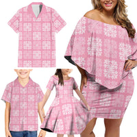 Pink Palaka Quilt Hawaii Family Matching Off Shoulder Short Dress and Hawaiian Shirt Traditional Hawaii-plaid Pattern - Polynesian Pride