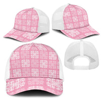 Pink Palaka Quilt Hawaii Mesh Trucker Cap Traditional Hawaii-plaid Pattern LT14 - Polynesian Pride