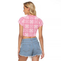 Pink Palaka Quilt Hawaii Raglan Cropped T Shirt Traditional Hawaii-plaid Pattern - Polynesian Pride