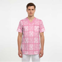 Pink Palaka Quilt Hawaii Scrub Top Traditional Hawaii-plaid Pattern - Polynesian Pride