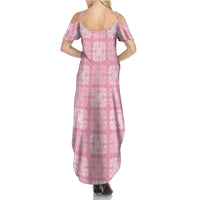 Pink Palaka Quilt Hawaii Summer Maxi Dress Traditional Hawaii-plaid Pattern - Polynesian Pride