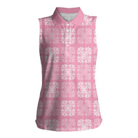 Pink Palaka Quilt Hawaii Women Sleeveless Polo Shirt Traditional Hawaii-plaid Pattern - Polynesian Pride