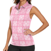 Pink Palaka Quilt Hawaii Women Sleeveless Polo Shirt Traditional Hawaii-plaid Pattern - Polynesian Pride
