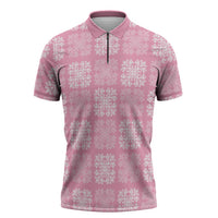 Pink Palaka Quilt Hawaii Zipper Polo Shirt Traditional Hawaii-plaid Pattern - Polynesian Pride