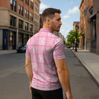 Pink Palaka Quilt Hawaii Zipper Polo Shirt Traditional Hawaii-plaid Pattern - Polynesian Pride