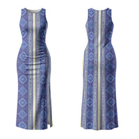 Mabuhay Philippines Festival Family Matching Tank Maxi Dress and Hawaiian Shirt Yakan Modern Filipiniana Inspired LT14 Mom's Dress Blue - Polynesian Pride