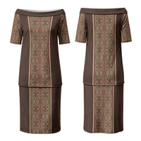 Mabuhay Philippines Festival Family Matching Puletasi and Hawaiian Shirt Tnalak Modern Filipiniana Inspired LT14 Mom's Dress Brown - Polynesian Pride