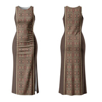 Mabuhay Philippines Festival Family Matching Tank Maxi Dress and Hawaiian Shirt Tnalak Modern Filipiniana Inspired LT14 Mom's Dress Brown - Polynesian Pride