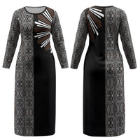 Mabuhay Philippines Festival Family Matching Long Sleeve Bodycon Dress and Hawaiian Shirt Araw Tnalak Modern Filipiniana Inspired LT14 Mom's Dress Black - Polynesian Pride