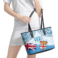 Fiji Day 1970 Leather Tote Bag Proud To Be A Fijian Tapa Pattern LT14 - Polynesian Pride