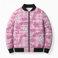 Alaka Aloha Hawaii Bomber Puffer Jacket Plumeria Lei With Palaka Motif LT14 Unisex Pink - Polynesian Pride