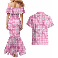Alaka Aloha Hawaii Couples Matching Mermaid Dress and Hawaiian Shirt Plumeria Lei With Palaka Motif - Polynesian Pride