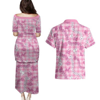 Alaka Aloha Hawaii Couples Matching Puletasi and Hawaiian Shirt Plumeria Lei With Palaka Motif - Polynesian Pride