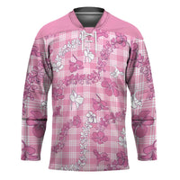 Alaka Aloha Hawaii Hockey Jersey Plumeria Lei With Palaka Motif LT14 Unisex Pink - Polynesian Pride