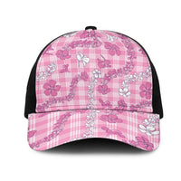 Alaka Aloha Hawaii Mesh Trucker Cap Plumeria Lei With Palaka Motif LT14 One Size Black Pink - Polynesian Pride