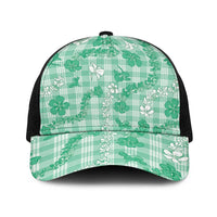 Omaomao Aloha Hawaii Baseball Net Cap Plumeria Lei With Palaka Motif LT14 One Size Black Green - Polynesian Pride