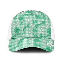 Omaomao Aloha Hawaii Baseball Net Cap Plumeria Lei With Palaka Motif LT14 One Size White Green - Polynesian Pride