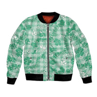 Omaomao Aloha Hawaii Bomber Jacket Plumeria Lei With Palaka Motif LT14 Unisex Green - Polynesian Pride
