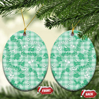 Omaomao Aloha Hawaii Ceramic Ornament Plumeria Lei With Palaka Motif LT14 Oval Green - Polynesian Pride