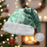 Omaomao Aloha Hawaii Christmas Santa Hat Plumeria Lei With Palaka Motif LT14 With Fur Green - Polynesian Pride