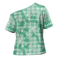 Omaomao Aloha Hawaii Cross Shoulder Shirt Plumeria Lei With Palaka Motif - Polynesian Pride