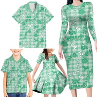 Omaomao Aloha Hawaii Family Matching Long Sleeve Bodycon Dress and Hawaiian Shirt Plumeria Lei With Palaka Motif - Polynesian Pride