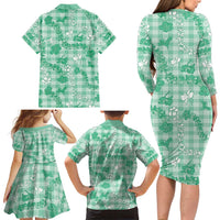 Omaomao Aloha Hawaii Family Matching Long Sleeve Bodycon Dress and Hawaiian Shirt Plumeria Lei With Palaka Motif - Polynesian Pride