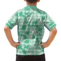 Omaomao Aloha Hawaii Family Matching Off The Shoulder Long Sleeve Dress and Hawaiian Shirt Plumeria Lei With Palaka Motif - Polynesian Pride