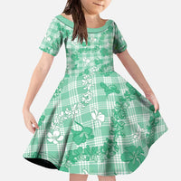 Omaomao Aloha Hawaii Family Matching Off The Shoulder Long Sleeve Dress and Hawaiian Shirt Plumeria Lei With Palaka Motif - Polynesian Pride