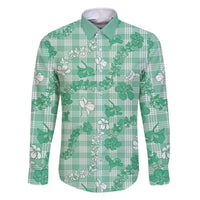 Omaomao Aloha Hawaii Family Matching Off The Shoulder Long Sleeve Dress and Hawaiian Shirt Plumeria Lei With Palaka Motif - Polynesian Pride