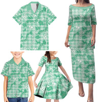 Omaomao Aloha Hawaii Family Matching Puletasi and Hawaiian Shirt Plumeria Lei With Palaka Motif - Polynesian Pride