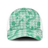 Omaomao Aloha Hawaii Mesh Trucker Cap Plumeria Lei With Palaka Motif LT14 One Size White Green - Polynesian Pride