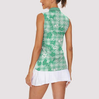 Omaomao Aloha Hawaii Women Sleeveless Polo Shirt Plumeria Lei With Palaka Motif - Polynesian Pride