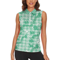 Omaomao Aloha Hawaii Women Sleeveless Polo Shirt Plumeria Lei With Palaka Motif - Polynesian Pride