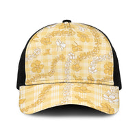 Melemele Aloha Hawaii Baseball Net Cap Plumeria Lei With Palaka Motif LT14 One Size Black Yellow - Polynesian Pride