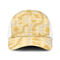 Melemele Aloha Hawaii Baseball Net Cap Plumeria Lei With Palaka Motif LT14 One Size White Yellow - Polynesian Pride