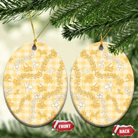 Melemele Aloha Hawaii Ceramic Ornament Plumeria Lei With Palaka Motif LT14 Oval Yellow - Polynesian Pride