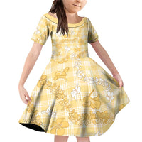 Melemele Aloha Hawaii Family Matching Off Shoulder Short Dress and Hawaiian Shirt Plumeria Lei With Palaka Motif - Polynesian Pride