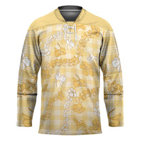 Melemele Aloha Hawaii Hockey Jersey Plumeria Lei With Palaka Motif LT14 Unisex Yellow - Polynesian Pride