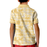 Melemele Aloha Hawaii Kid Polo Shirt Plumeria Lei With Palaka Motif - Polynesian Pride