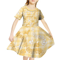 Melemele Aloha Hawaii Kid Short Sleeve Dress Plumeria Lei With Palaka Motif - Polynesian Pride