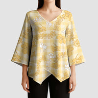 Melemele Aloha Hawaii Kimono Sleeve Blouse Plumeria Lei With Palaka Motif - Polynesian Pride