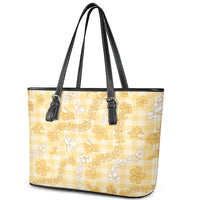 Melemele Aloha Hawaii Leather Tote Bag Plumeria Lei With Palaka Motif - Polynesian Pride