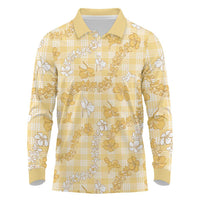 Melemele Aloha Hawaii Long Sleeve Polo Shirt Plumeria Lei With Palaka Motif - Polynesian Pride