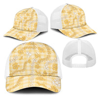 Melemele Aloha Hawaii Mesh Trucker Cap Plumeria Lei With Palaka Motif LT14 - Polynesian Pride