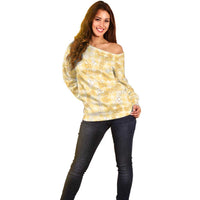 Melemele Aloha Hawaii Off Shoulder Sweater Plumeria Lei With Palaka Motif - Polynesian Pride