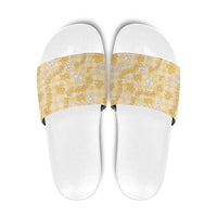 Melemele Aloha Hawaii Slide Sandals Plumeria Lei With Palaka Motif - Polynesian Pride