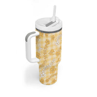 Melemele Aloha Hawaii Tumbler With Handle Plumeria Lei With Palaka Motif - Polynesian Pride