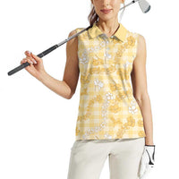 Melemele Aloha Hawaii Women Sleeveless Polo Shirt Plumeria Lei With Palaka Motif - Polynesian Pride